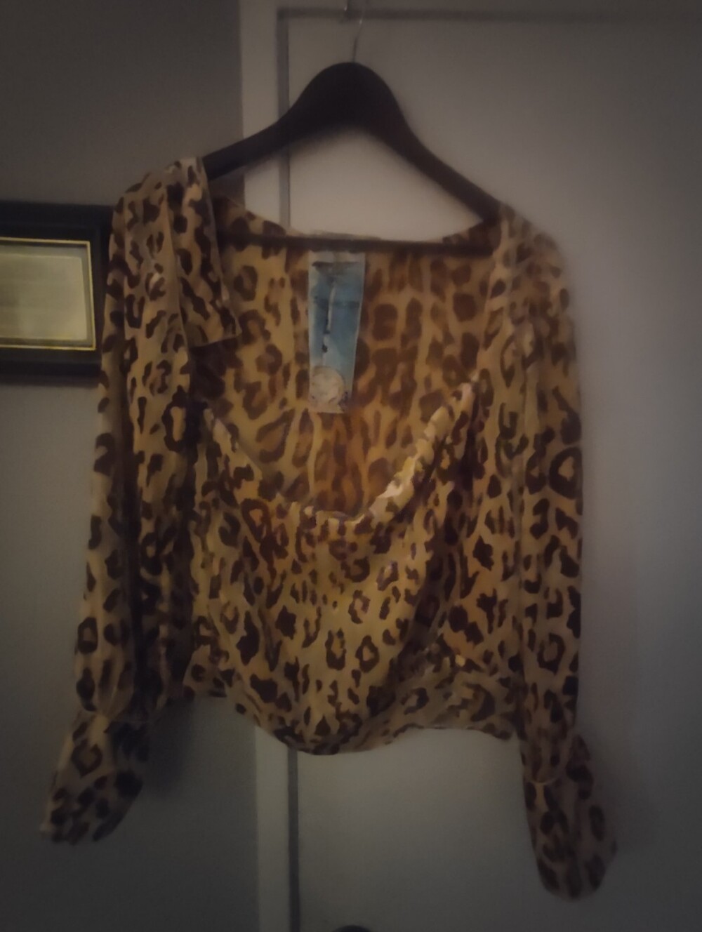 L.a.m.b.Leopard Print Long-Sleeve Blouse - Tan/Black Size M
